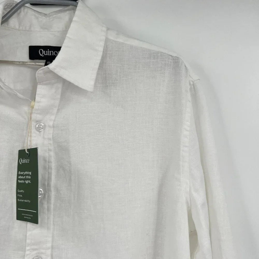 Quince Men's White European Linen Long Sleeve Shirt sz S NWT Button Down - Picture 2 of 6